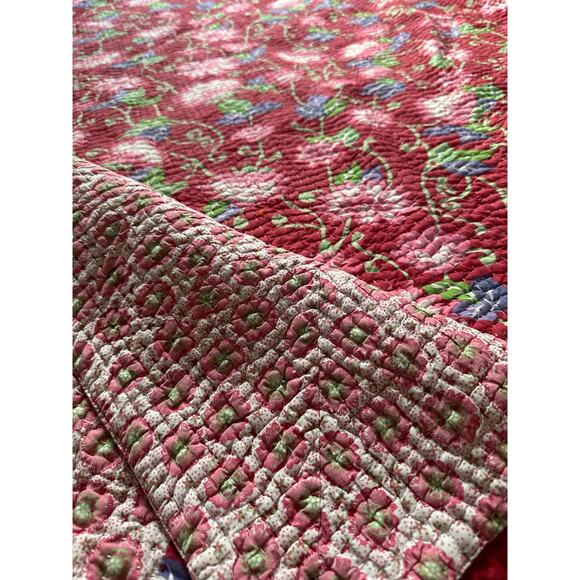 Pottery Barn teen Handcrafted Quilt Block Print vintage pink floral girls cotton - Picture 9 of 16